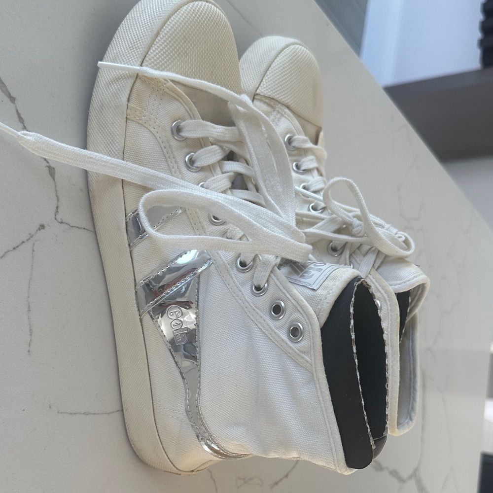 White and Silver High-Top Sneakers